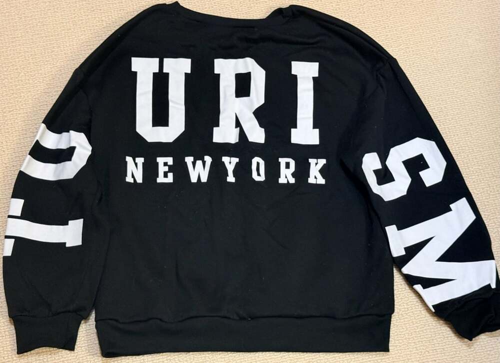URI New York Black Sweatshirt with White Lettering and Sleeve Graphics